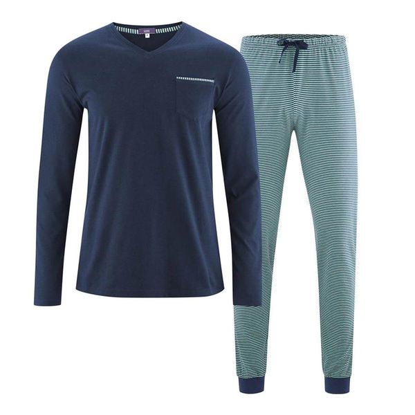 image of Organic Cotton Colin Pyjamas in Navy and Evergreen