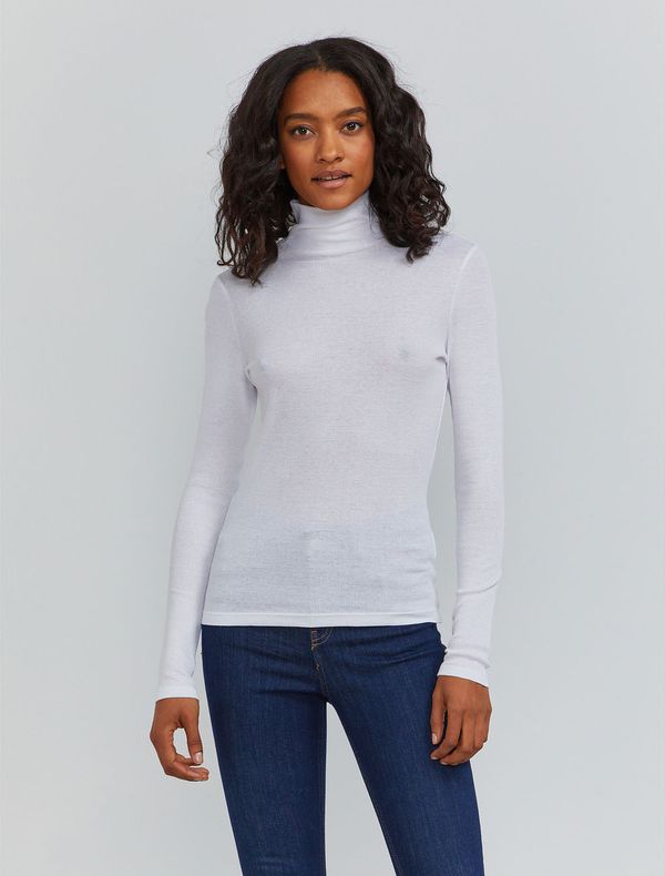 image of Organic cotton ribbed roll neck top in White