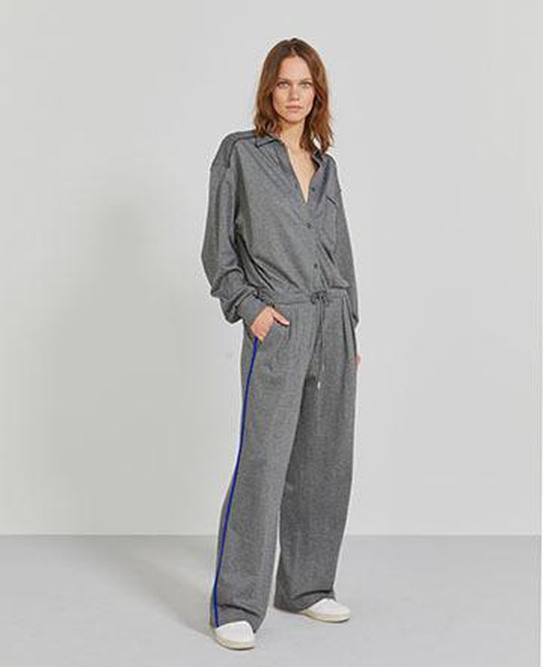 image of Organic Cotton And Ecovero Twill Jacquard Jumpsuit in Grey Marl