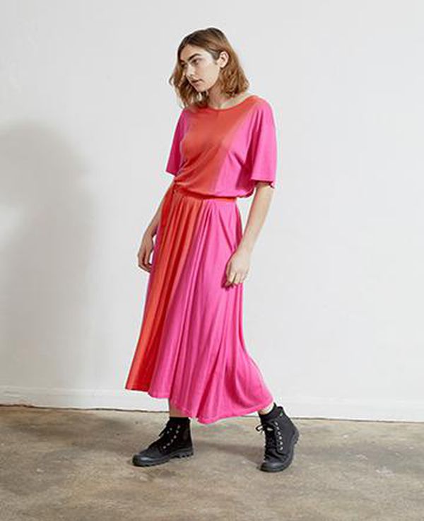 image of Tencel Jersey Dip-Dye Dress in Hot Pink And Hot Orange