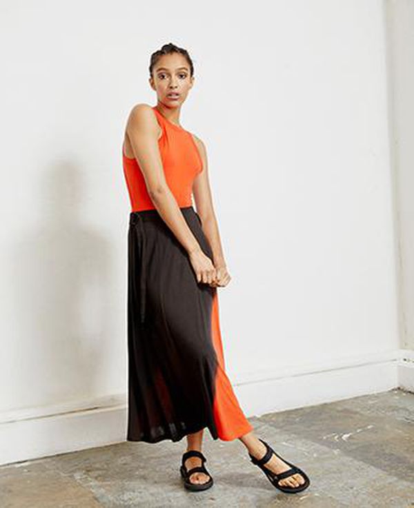 image of Tencel Dip-Dye Maxi Skirt in Black & Hot Orange