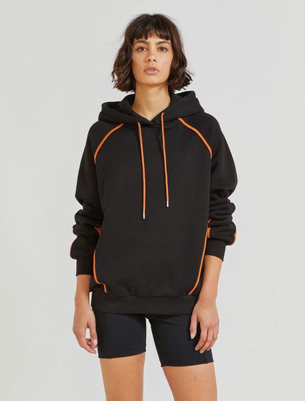 image of Organic Cotton Contrast-Seam Hoodie in Black and Tan