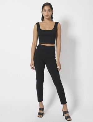 Compact Organic Cotton Panelled Pants in Black