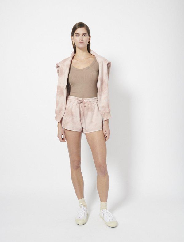 image of Organic Cotton Loopback All Over Tie Dye Running Shorts in Dirty Pink and Pale Pink