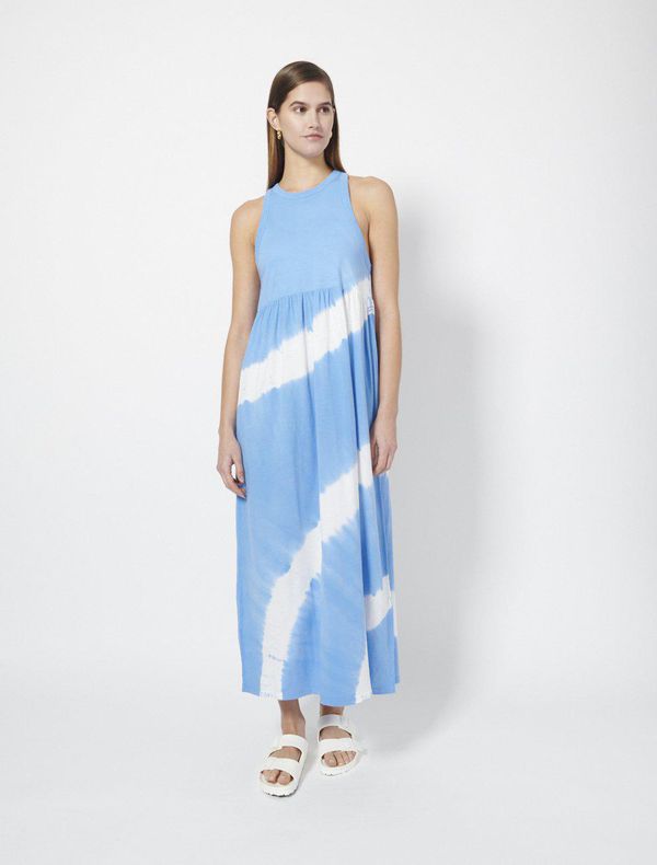 image of Organic Cotton Jersey Circle Tie Dye Maxi Dress in Cornflower and Optic White