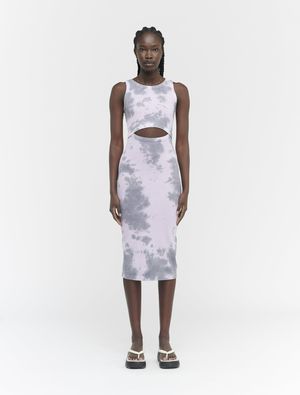 Organic Cotton Sleeveless Cut Out Dress in Aster and Smoke