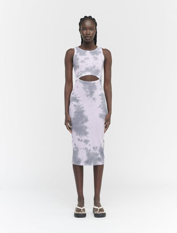 image of Organic Cotton Sleeveless Cut Out Dress in Aster and Smoke