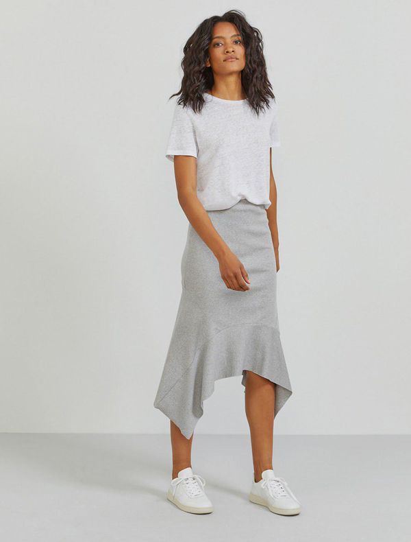 image of Organic Cotton Ribbed-Jersey Flared Hem Skirt in Grey Marl