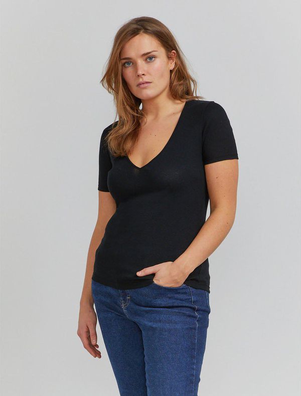 image of Organic Cotton Ribbed V-Neck T-Shirt in Black