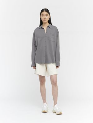 Organic Cotton Sharp-Collar Jersey Shirt in Mid Grey