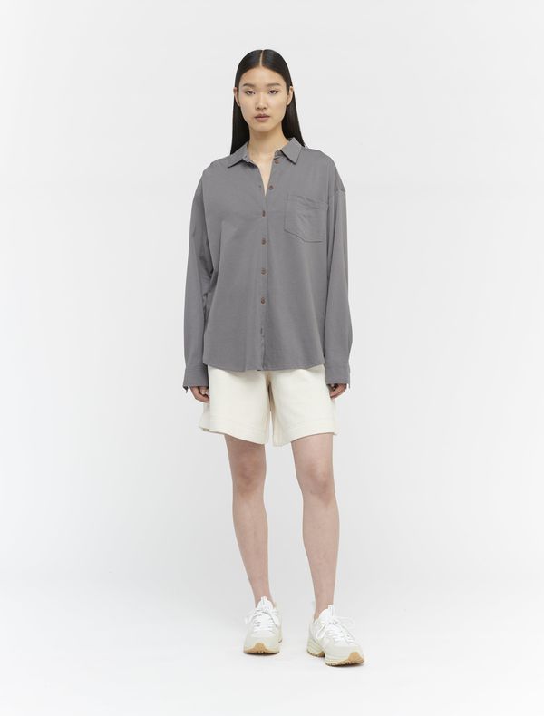 image of Organic Cotton Sharp-Collar Jersey Shirt in Mid Grey