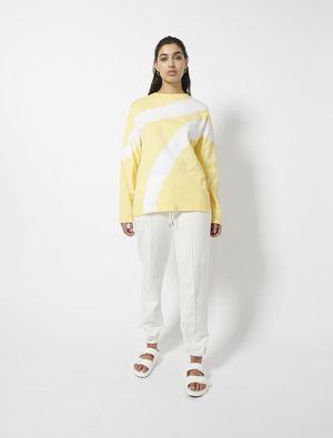 Organic Cotton Jersey Circle Tie Dye Long Sleeve T-Shirt in Sunshine Yellow and Optic White