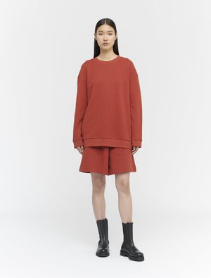 Organic Cotton Loopback Long Line Sweat Top in Maple