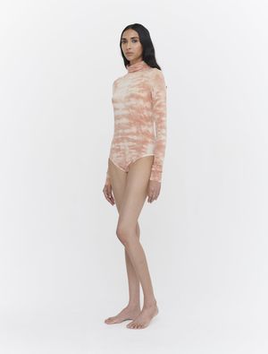 Stretch Tencel Tie-Dye High Cowl Neck Long Sleeve Body in Caramel Cloud Tie Dye
