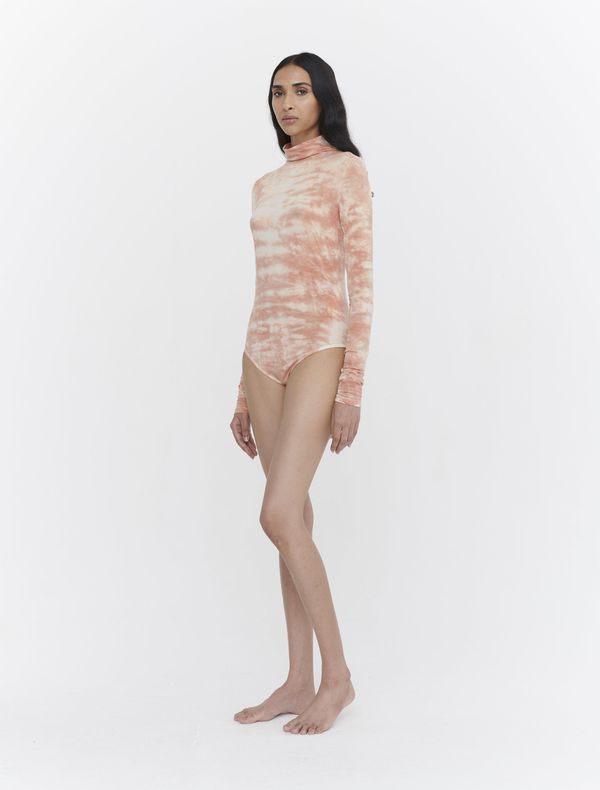 image of Stretch Tencel Tie-Dye High Cowl Neck Long Sleeve Body in Caramel Cloud Tie Dye
