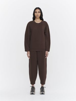 Organic Cotton Brushed Loopback Tulip Crew Neck in Chocolate