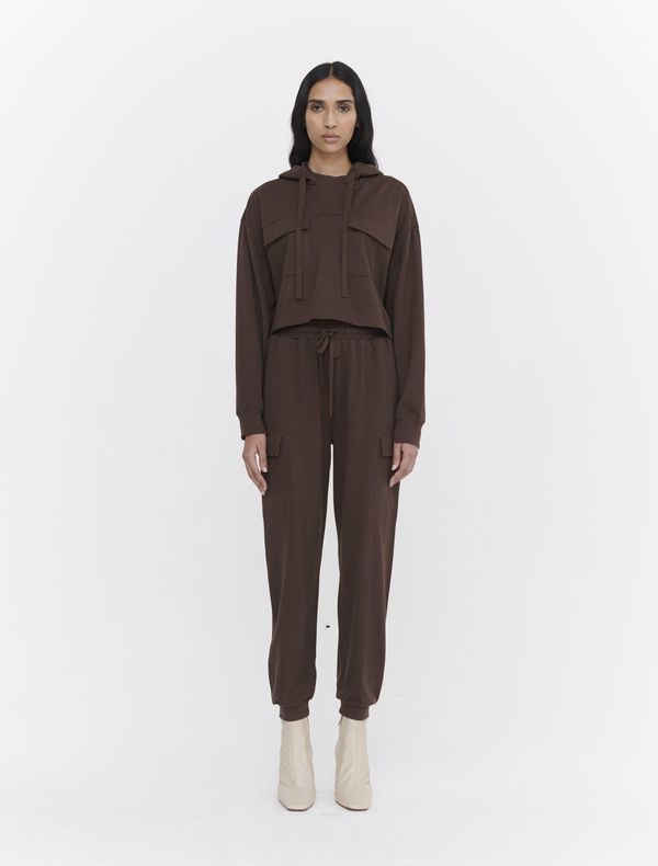 image of Heavy Organic Cotton Double Pocket Cropped Hoodie in Chocolate