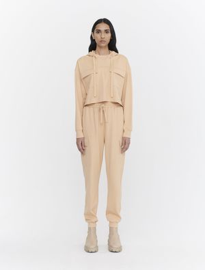 Heavy Organic Cotton Double Pocket Cropped Hoodie in Straw