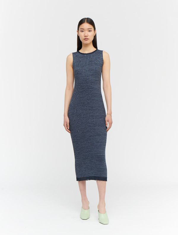 image of True Knit Sleeveless Crew Neck Dress in Dark Smoke and Navy