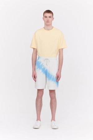 Diagonal Tie Dye Organic Cotton Loopback Sweatshorts in Tie Dye Aqua