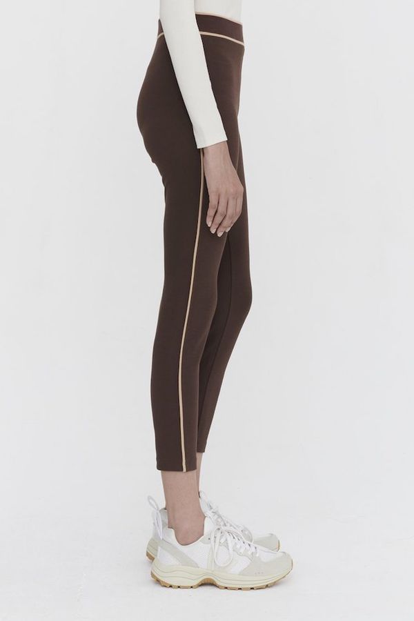 image of Structured Organic Cotton Piped Leggings in Chocolate
