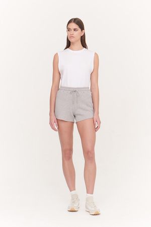 Lyla Organic Cotton Mid Loopback Running Shorts in Grey Marl