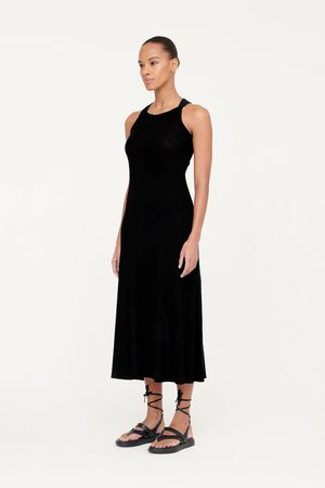 Amber Tencel Linen Singlet Maxi Dress in Black