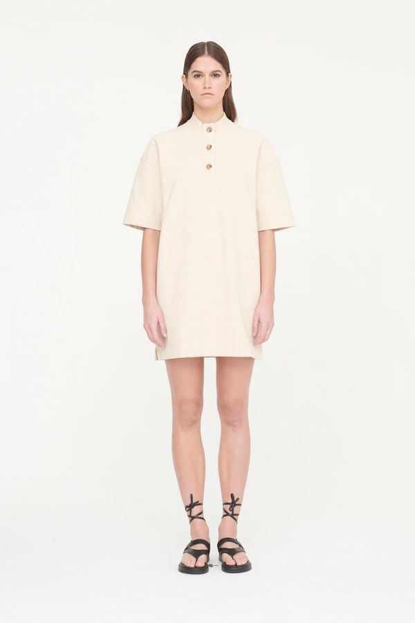 image of Milla Organic Cotton American Fleece Placket Dress in Oatmeal