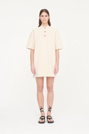 Milla Organic Cotton American Fleece Placket Dress in Oatmeal