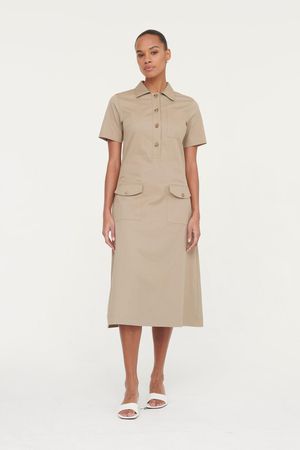Carter Stretch Organic Cotton Twill Shirt Dress in Dark Taupe
