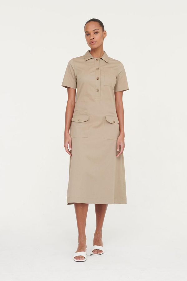 image of Carter Stretch Organic Cotton Twill Shirt Dress in Dark Taupe