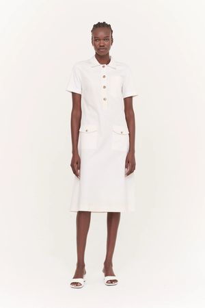 Carter Stretch Organic Cotton Twill Shirt Dress in Ecru