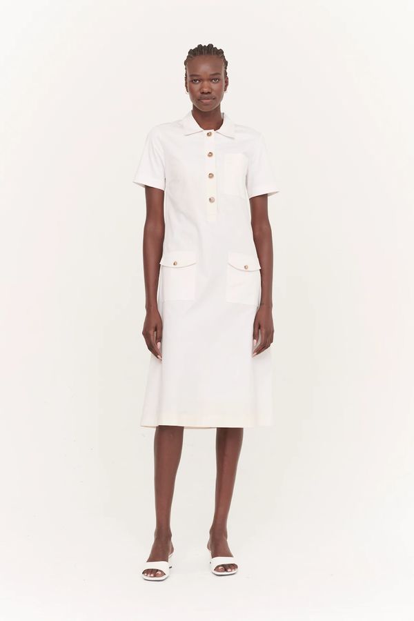 image of Carter Stretch Organic Cotton Twill Shirt Dress in Ecru