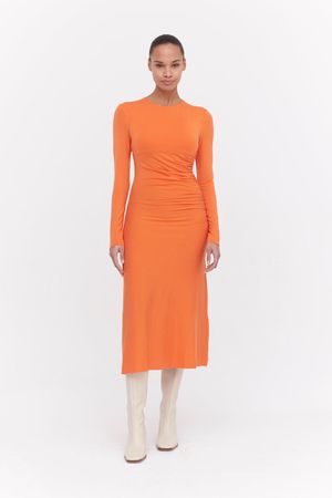 Hyachinth Ruched Dress in Burned Orange