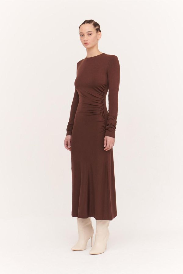 image of Hyachinth Ruched Dress in Dark Brown