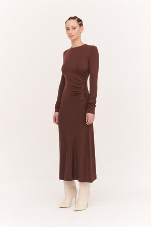 Hyachinth Ruched Dress in Dark Brown