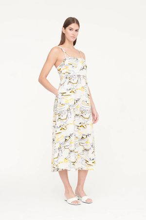 Elijah Ripple Print Poplin Cami Dress in Ripple Print Beige
