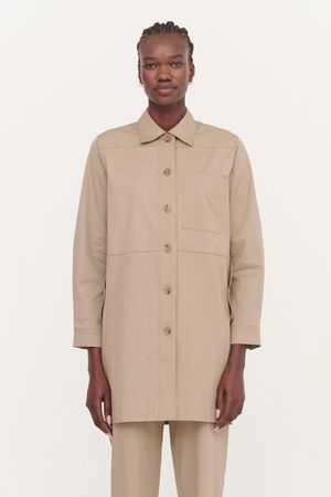 Nelly Stretch Organic Cotton Twill Utility Coat in Dark Taupe