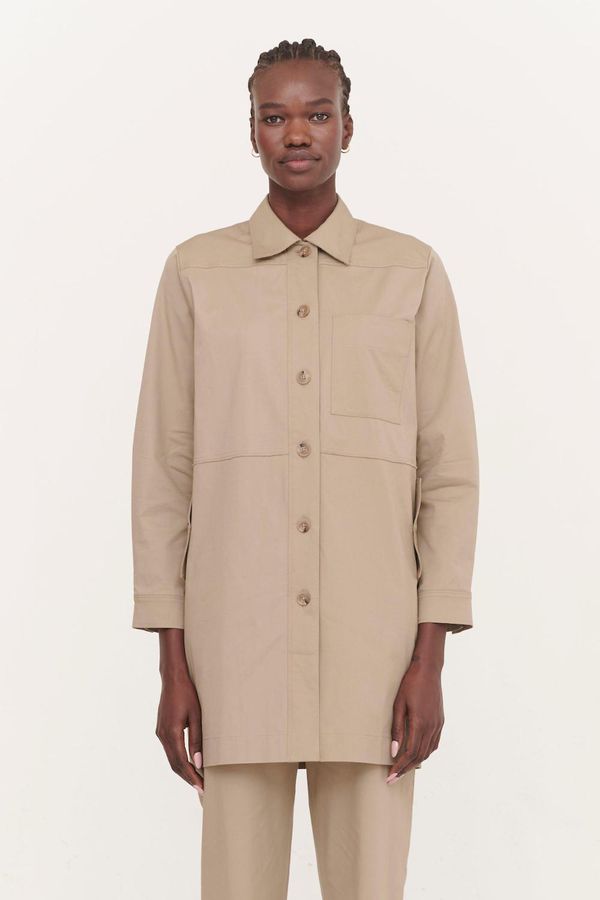 image of Nelly Stretch Organic Cotton Twill Utility Coat in Dark Taupe