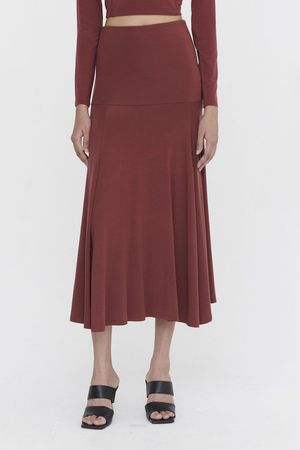 Stretch Tencel Yoke Flare Skirt in Fig