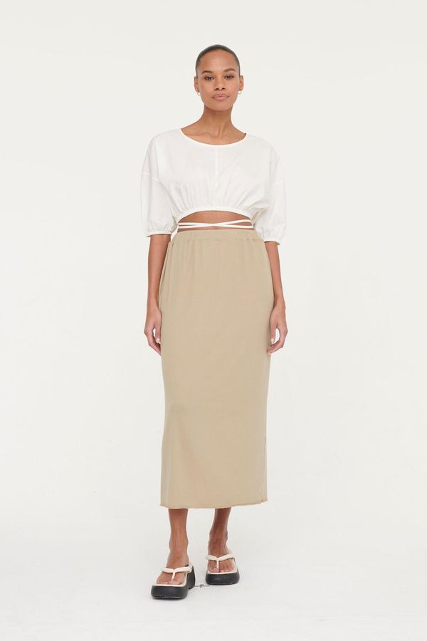 image of Ezra Lyocell Rib Crepe Paperbag Skirt in Dark Taupe