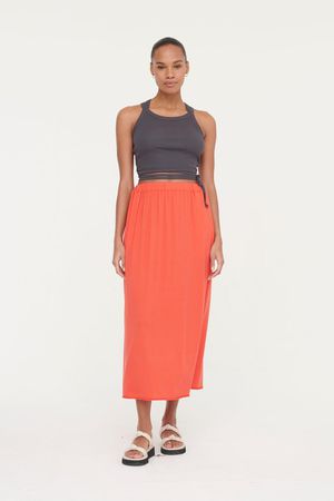 Ezra Lyocell Rib Crepe Paperbag Skirt in Hibiscus