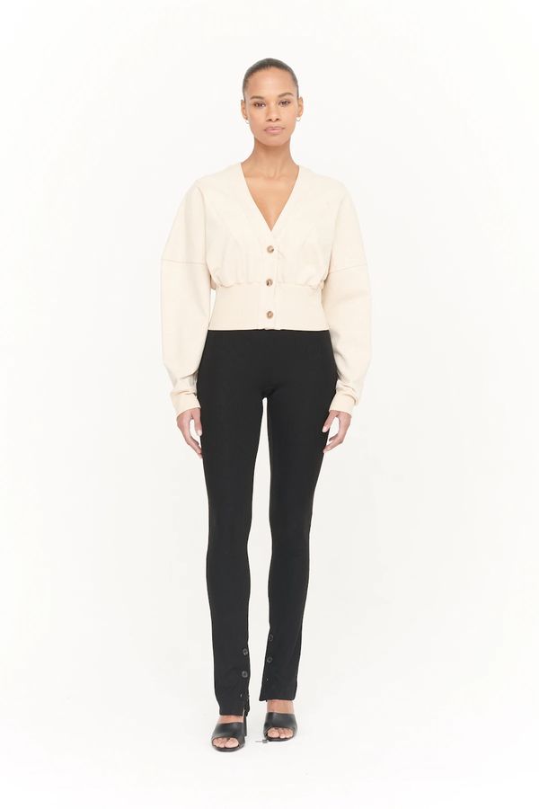 image of Leona Organic Cotton American Fleece Panelled Cardigan in Oatmeal