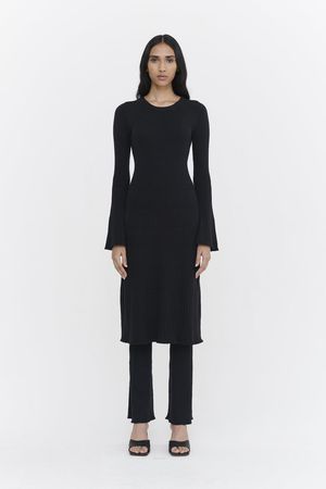 True Knit Sunburst Rib Split Cuff Dress in Black