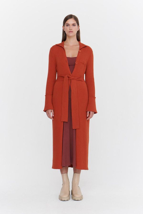 image of True Knit Organic Cotton Belted Coatigan in Umber