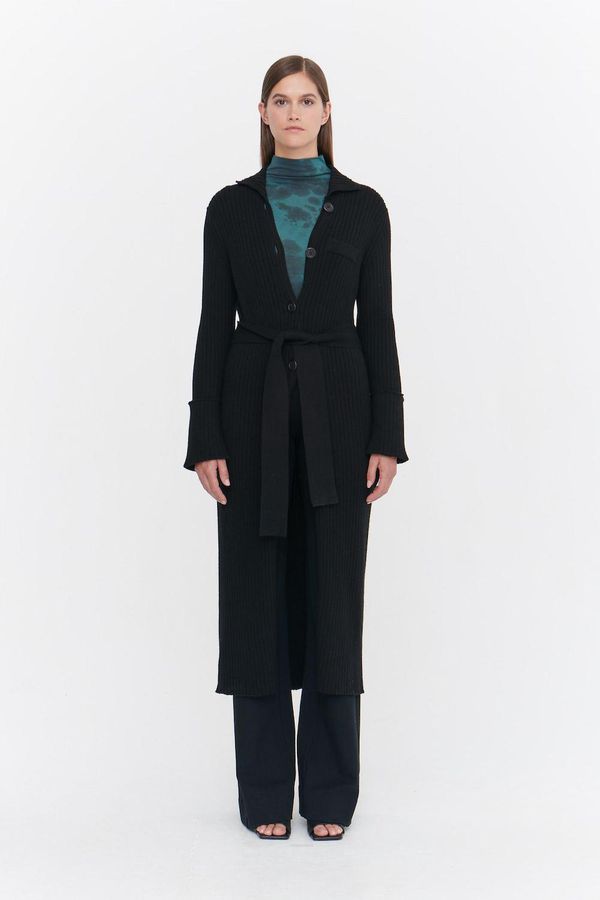 image of True Knit Organic Cotton Belted Coatigan in Black