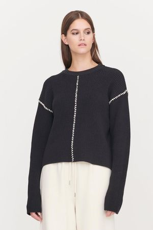 Wrapped Seam Crew Neck Sweater in Black