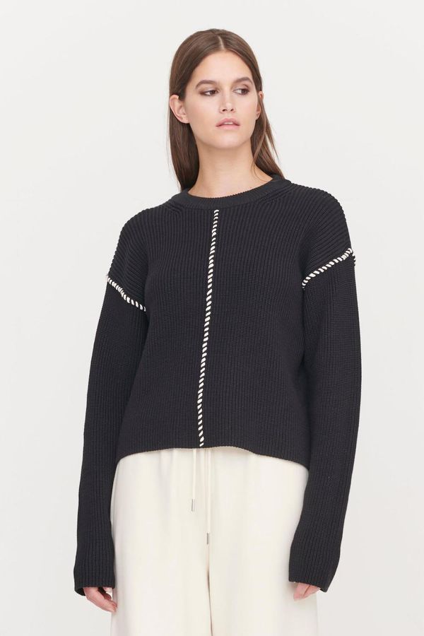 image of Wrapped Seam Crew Neck Sweater in Black