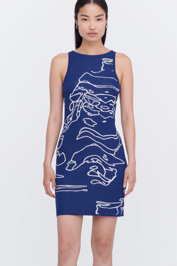 image of Sierra Ripple Jacquard Mini Dress in Ripple Print Navy with Ecru