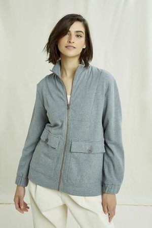 Aisha Fleece Top in Grey Melange